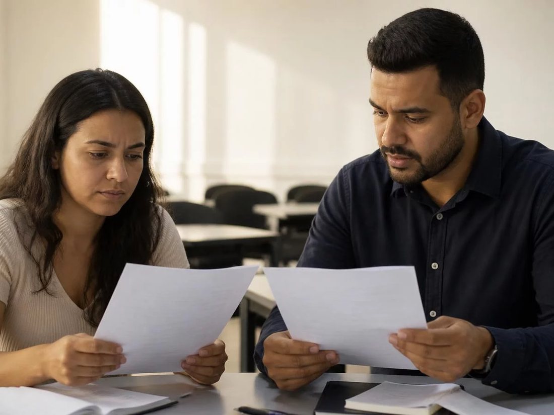 Equipe reunida numa sala clara enquanto uma pessoa explica em pé
